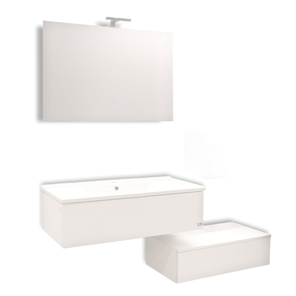 Mobile da bagno sospeso wonder bianco con lavabo specchio made in italy *** confezione 1