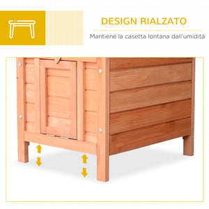 Easycomfort Gabbia per Conigli in Legno da Esterno con Tetto in Asfalto e Rampa Antiscivolo, 42x51x43cm, Rosso Arancione