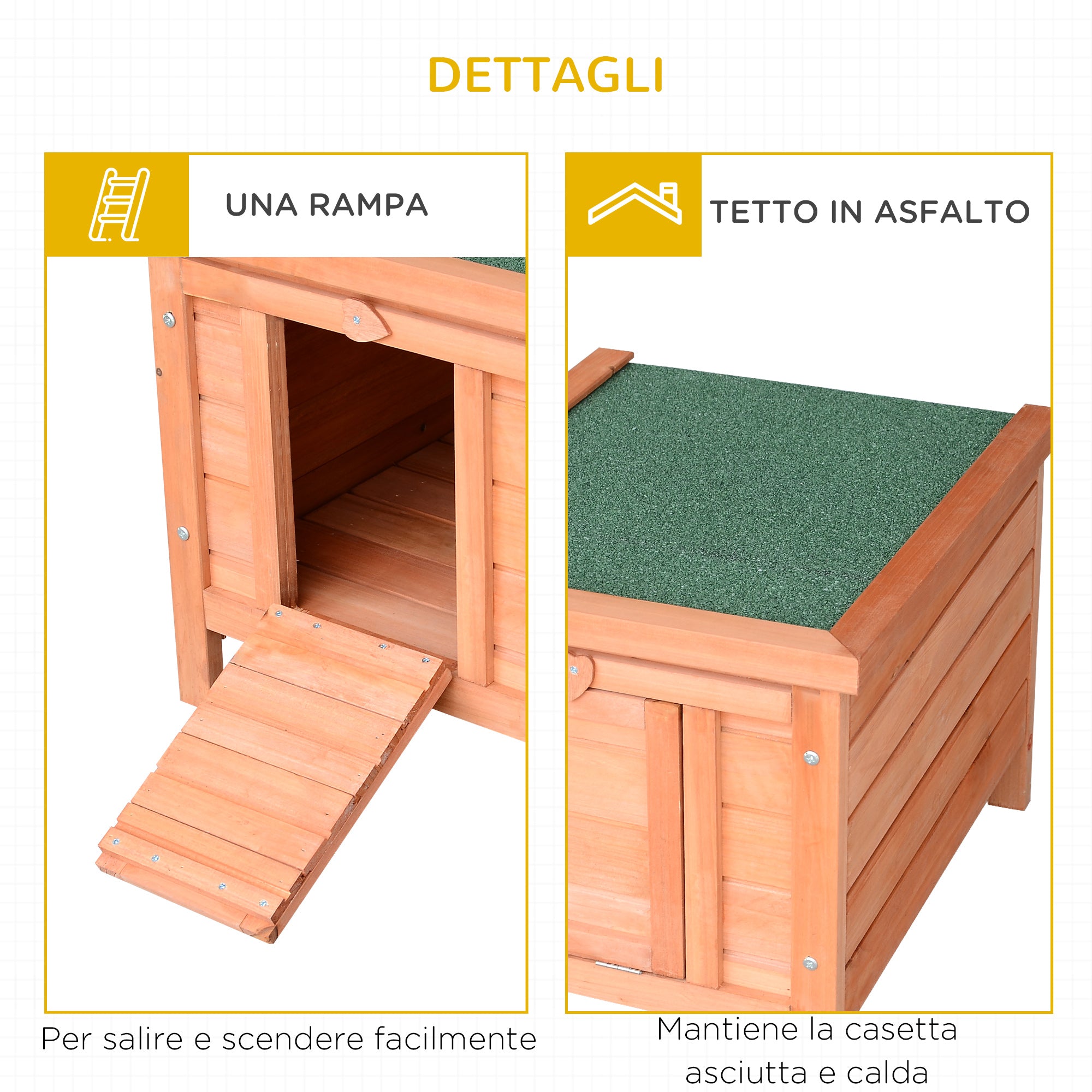 Easycomfort Gabbia per Conigli in Legno da Esterno con Tetto in Asfalto e Rampa Antiscivolo, 42x51x43cm, Rosso Arancione