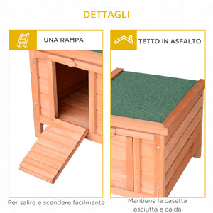 Easycomfort Gabbia per Conigli in Legno da Esterno con Tetto in Asfalto e Rampa Antiscivolo, 42x51x43cm, Rosso Arancione