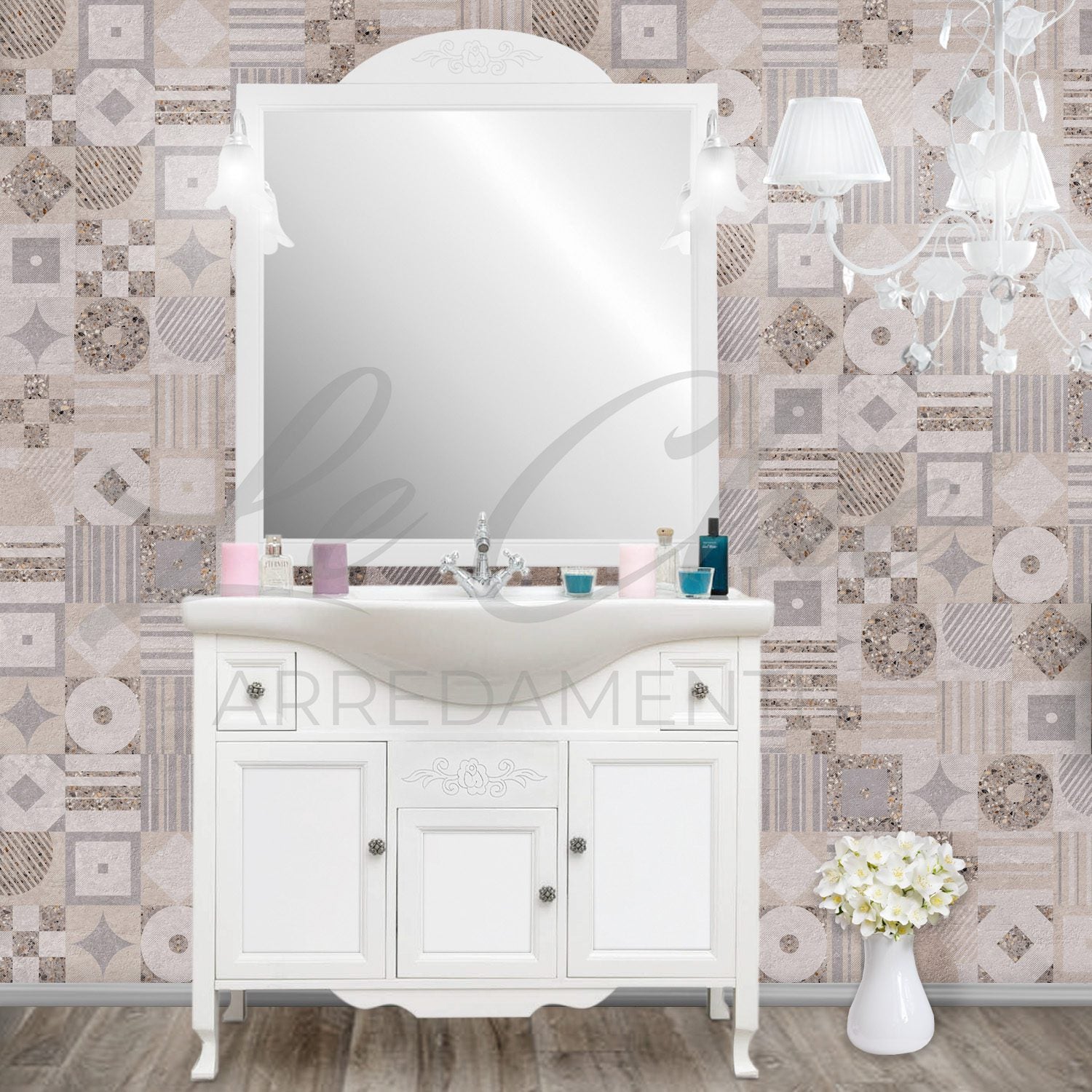 Mobile bagno provenzale shabby chic da 105 cm completo