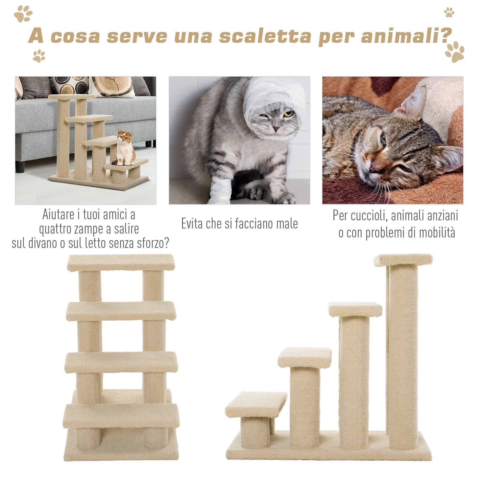 Scaletta per Animali Domestici 4 Gradini 63,5x43x60 cm  Beige