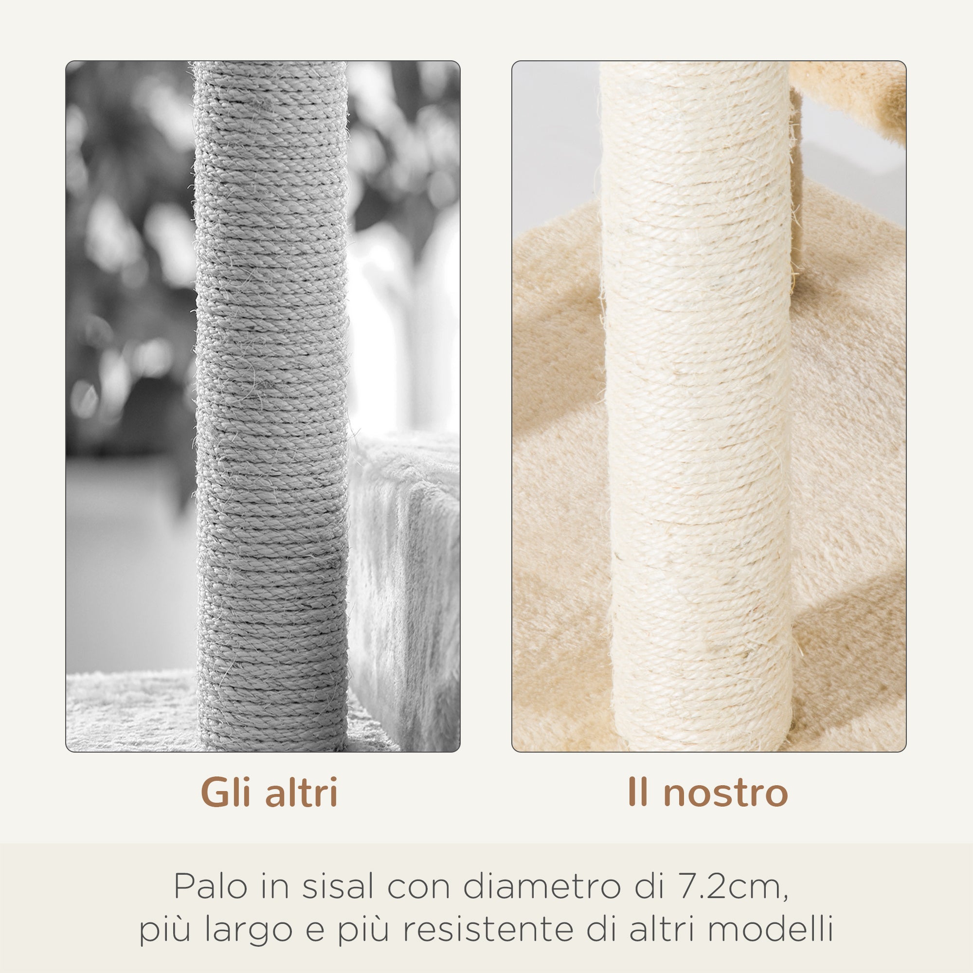 EasyComfort Trespolo per Gatti Multilivello con Tiragraffi in Sisal, Albero per Gatti con Piattaforme e Cuccia in Peluche Beige, 50x50x100cm