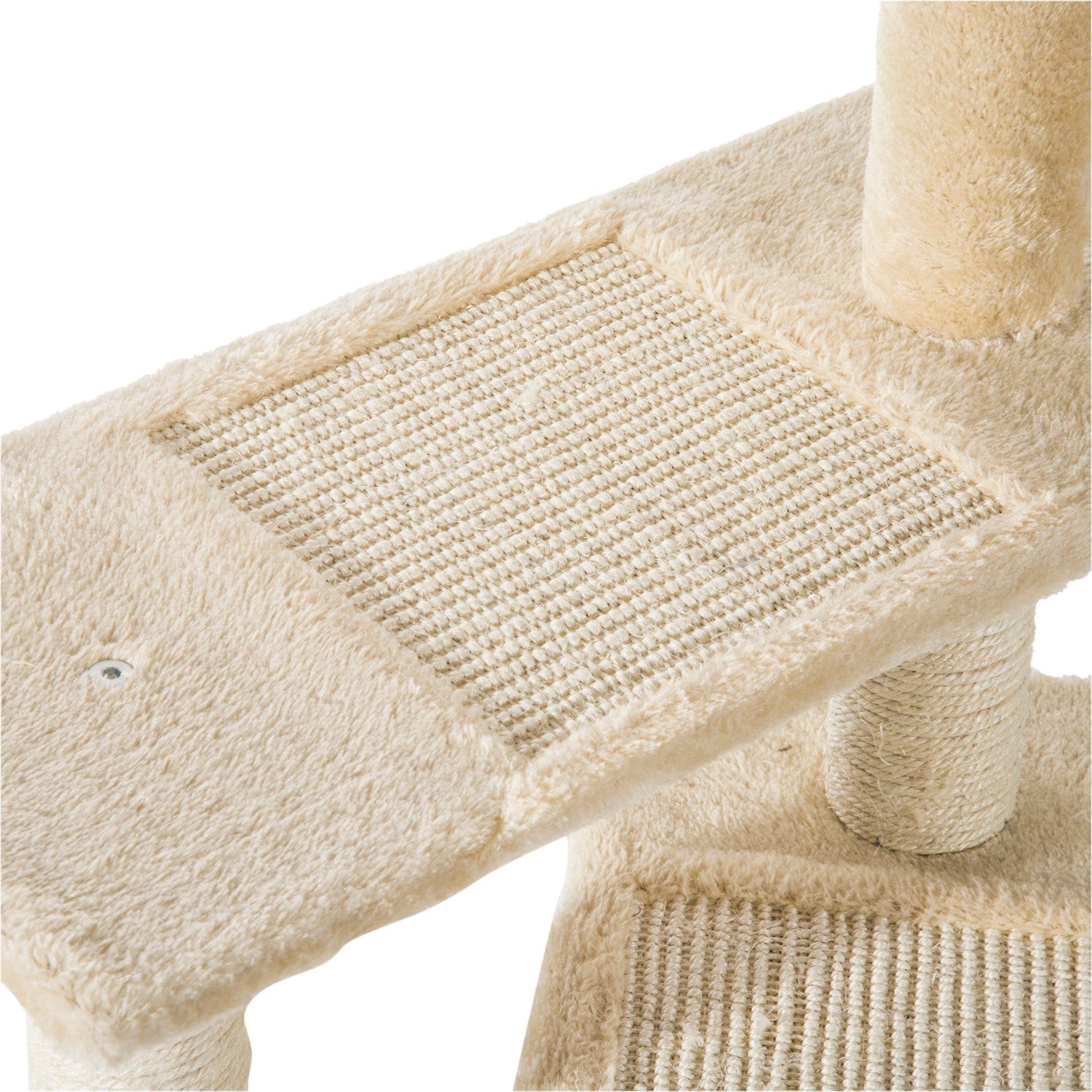 EasyComfort Trespolo per Gatti Multilivello con Tiragraffi in Sisal, Albero per Gatti con Piattaforme e Cuccia in Peluche Beige, 50x50x100cm