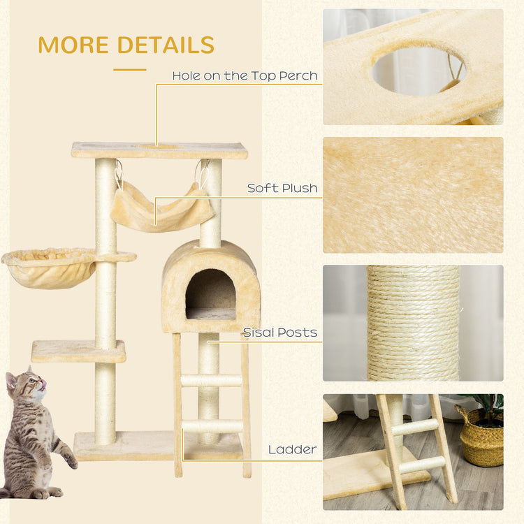 Albero Tiragraffi per Gatti Multilivello 55×30×100 cm Corde in Sisal Naturale Beige