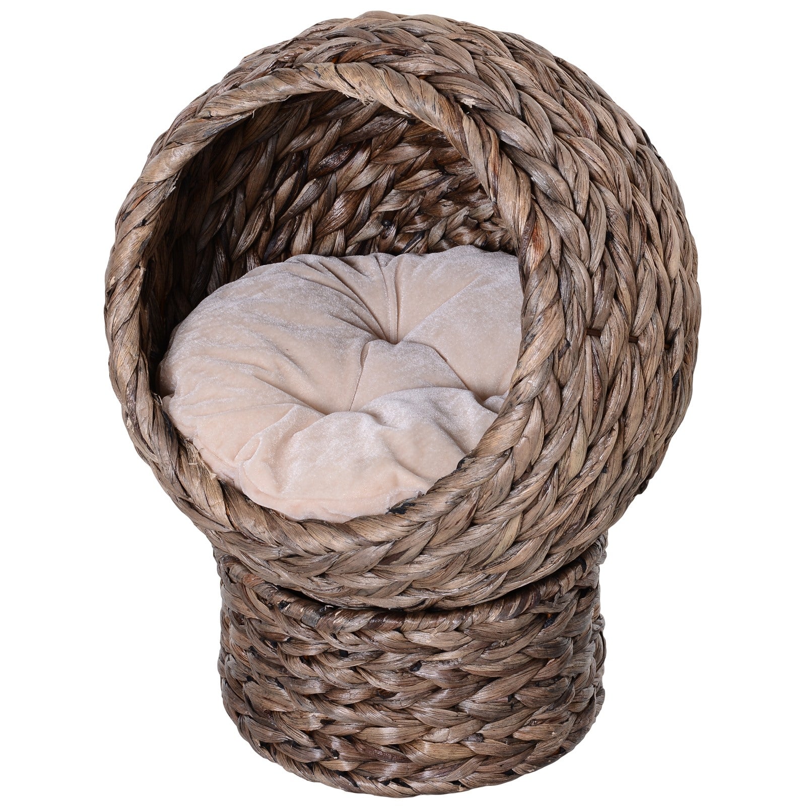 Easycomfort Cuccia per Gatti Rialzata con Cuscino, Casetta Naturale con Foglie di Banana, Beige e Marrone, 42x33x52cm