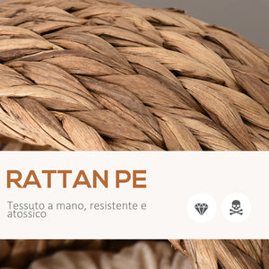 Easycomfort Cuccia Rialzata per Gatti in Vimini, con Cuscino in Cotone, Marrone e Bianco, 42 x 33 x 52cm