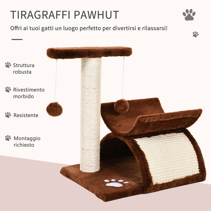 Easycomfort Tiragraffi Gatto Albero Tira Graffi Gioco Giocattolo per Gatti con Cuccia 2 Palline Appese in Sisal Naturale Altezza 43cm