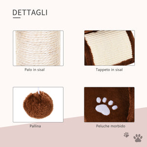 Easycomfort Tiragraffi Gatto Albero Tira Graffi Gioco Giocattolo per Gatti con Cuccia 2 Palline Appese in Sisal Naturale Altezza 43cm