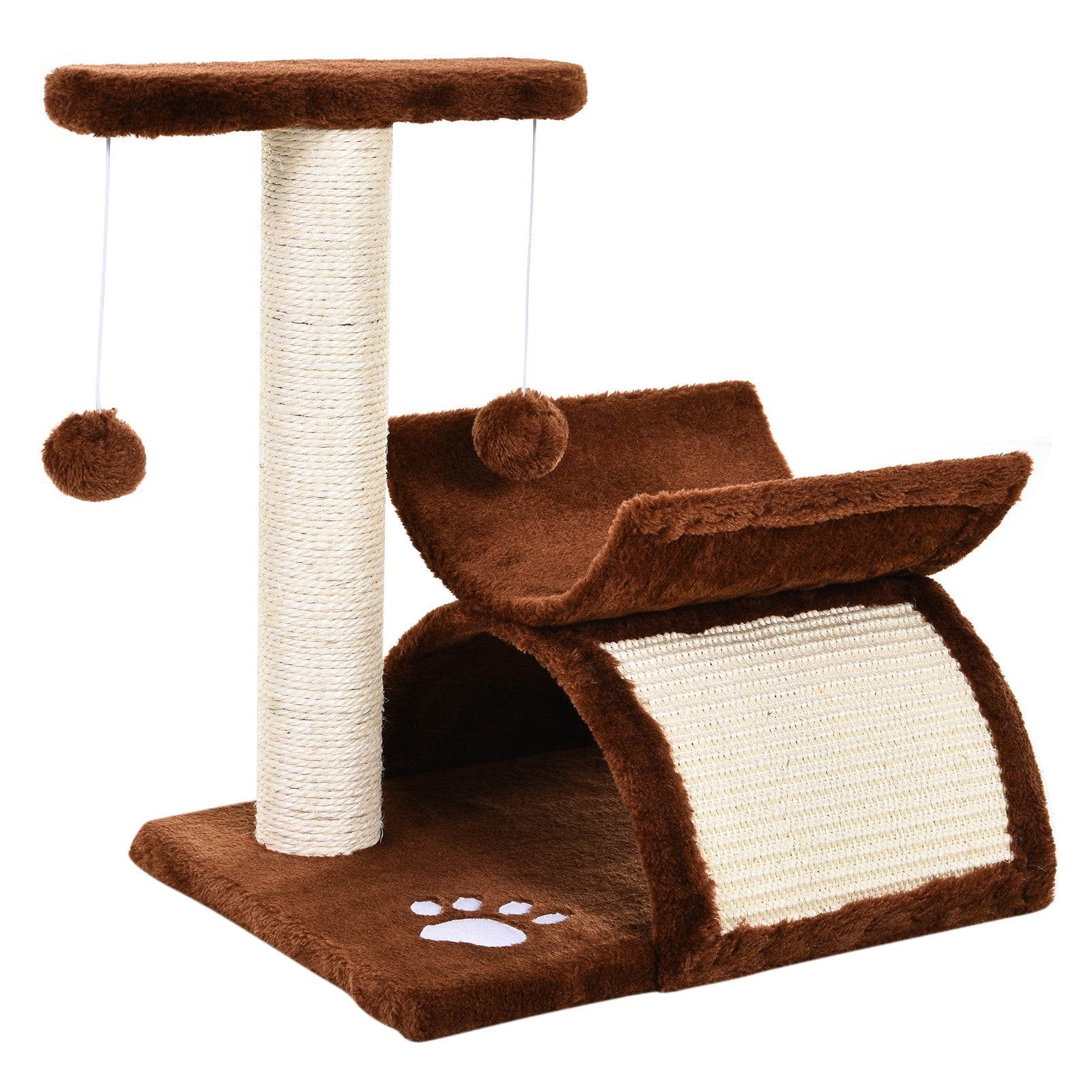 Easycomfort Tiragraffi Gatto Albero Tira Graffi Gioco Giocattolo per Gatti con Cuccia 2 Palline Appese in Sisal Naturale Altezza 43cm