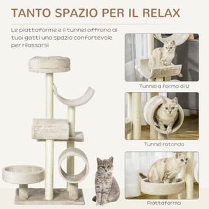 Easycomfort Albero Tiragraffi Gioco Giocattolo per Gatti con Diverse Piattaforme in Sisal Naturale Altezza 105cm Crema