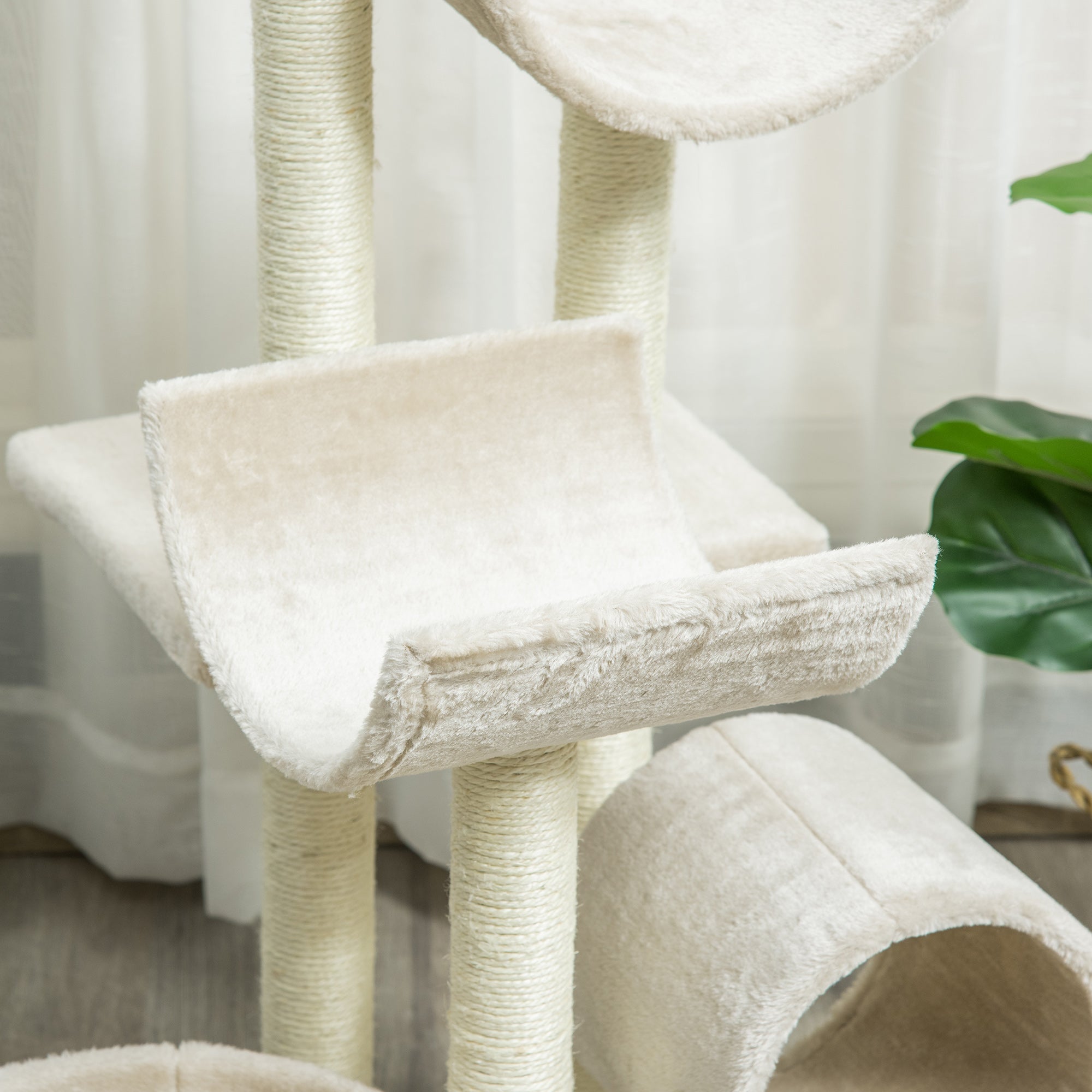 Easycomfort Albero Tiragraffi Gioco Giocattolo per Gatti con Diverse Piattaforme in Sisal Naturale Altezza 105cm Crema