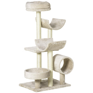 Easycomfort Albero Tiragraffi Gioco Giocattolo per Gatti con Diverse Piattaforme in Sisal Naturale Altezza 105cm Crema