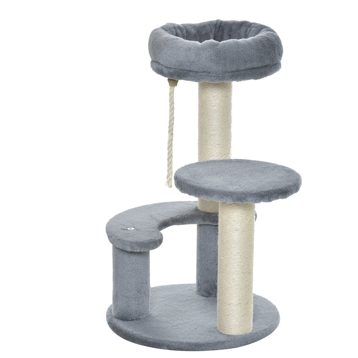 Easycomfort Albero Tiragraffi per Gatti Giocattolo a 3 Livelli con Piattaforme in Peluche Sisal Naturale Grigio ?40x65cm