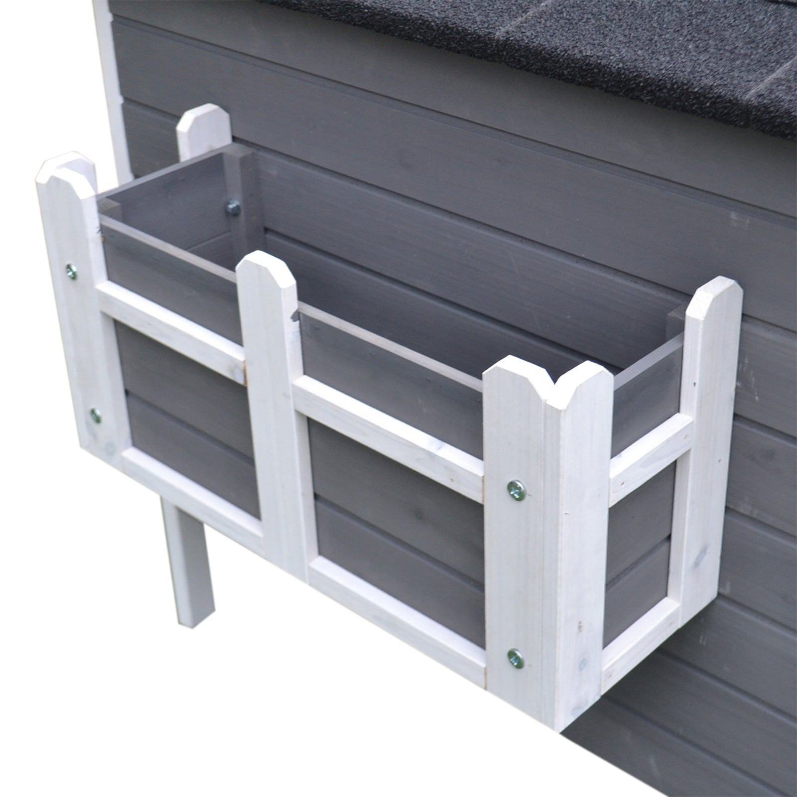 Easycomfort Cuccia per Gatti Rialzata con Balconcino e Tetto Impermeabile da Giardino Legno 115x66.5x74.7cm Grigio