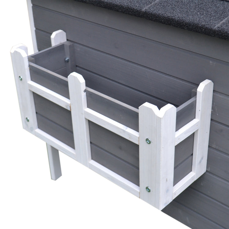 Easycomfort Cuccia per Gatti Rialzata con Balconcino e Tetto Impermeabile da Giardino Legno 115x66.5x74.7cm Grigio