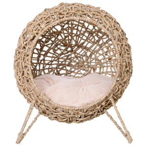 Easycomfort Cesta Rialzata per Gatti Fino a 10kg, Cuccia per Animali Domestici in Rattan PE Color Legno (?52x58cm)