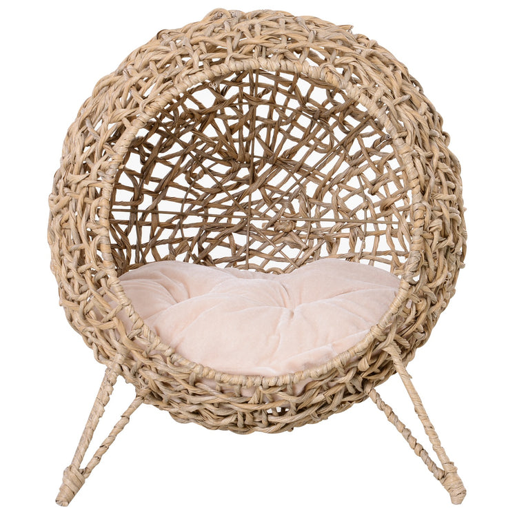 Easycomfort Cesta Rialzata per Gatti Fino a 10kg, Cuccia per Animali Domestici in Rattan PE Color Legno (?52x58cm)