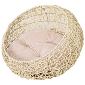 Easycomfort Cuccia per Gatti e Animali Domestici, Cesta in Rattan Beige con Cuscino in Cotone (?56 x 35 A cm)