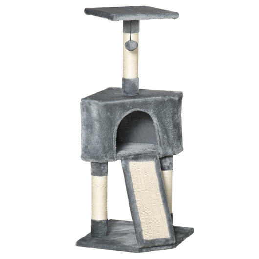 Easycomfort Tiragraffi ad Albero per Gatti fino 5 Kg, Rivestimento Corda Sisal e Peluche, con Cuccia, Grigio, 40x40x98cm