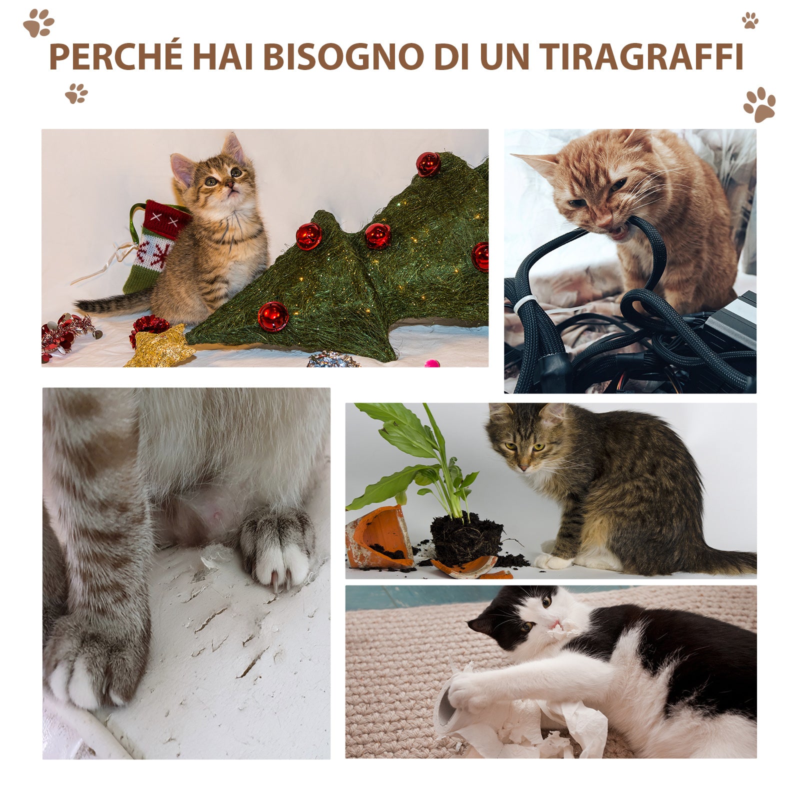 EasyComfort Tiragraffi ad Albero per Gatti con Cuccia, Cuscino, Rivestimento Peluche e Pali in Corda Sisal