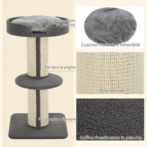 EasyComfort Tiragraffi ad Albero per Gatti con Cuccia, Cuscino, Rivestimento Peluche e Pali in Corda Sisal