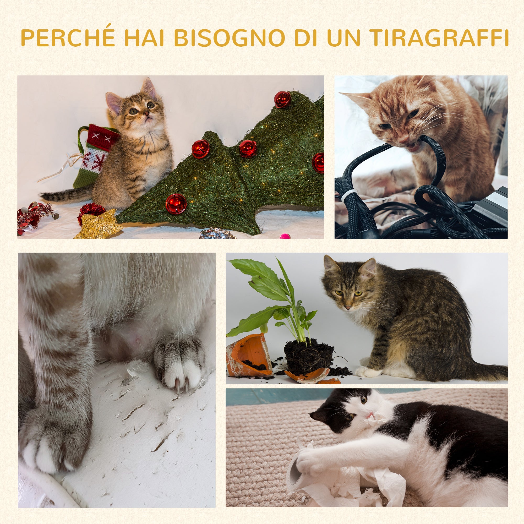 EasyComfort Tiragraffi ad Albero per Gatti con Cuccia, Cuscino, Rivestimento Peluche e Pali in Corda Sisal