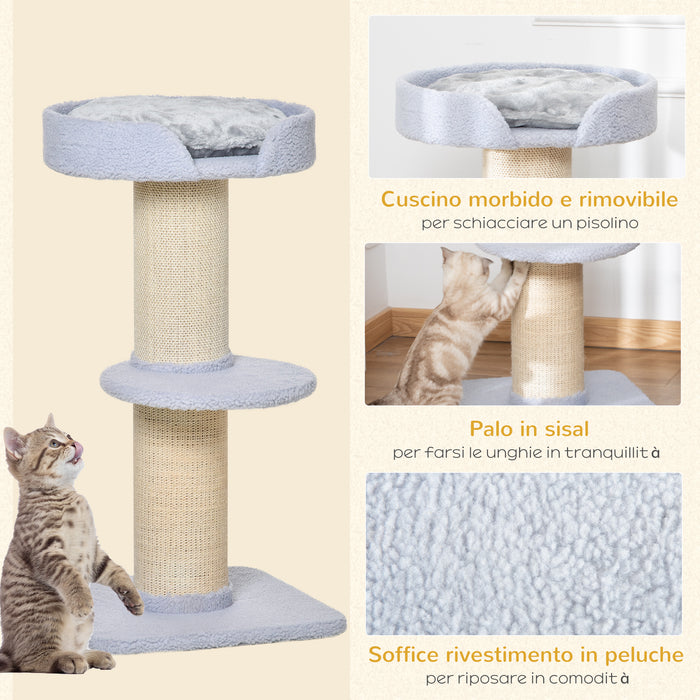 EasyComfort Tiragraffi per Gatti con Lettino, Rivestimento Peluche e Palo in Sisal, 45x45x91cm, Azzurro