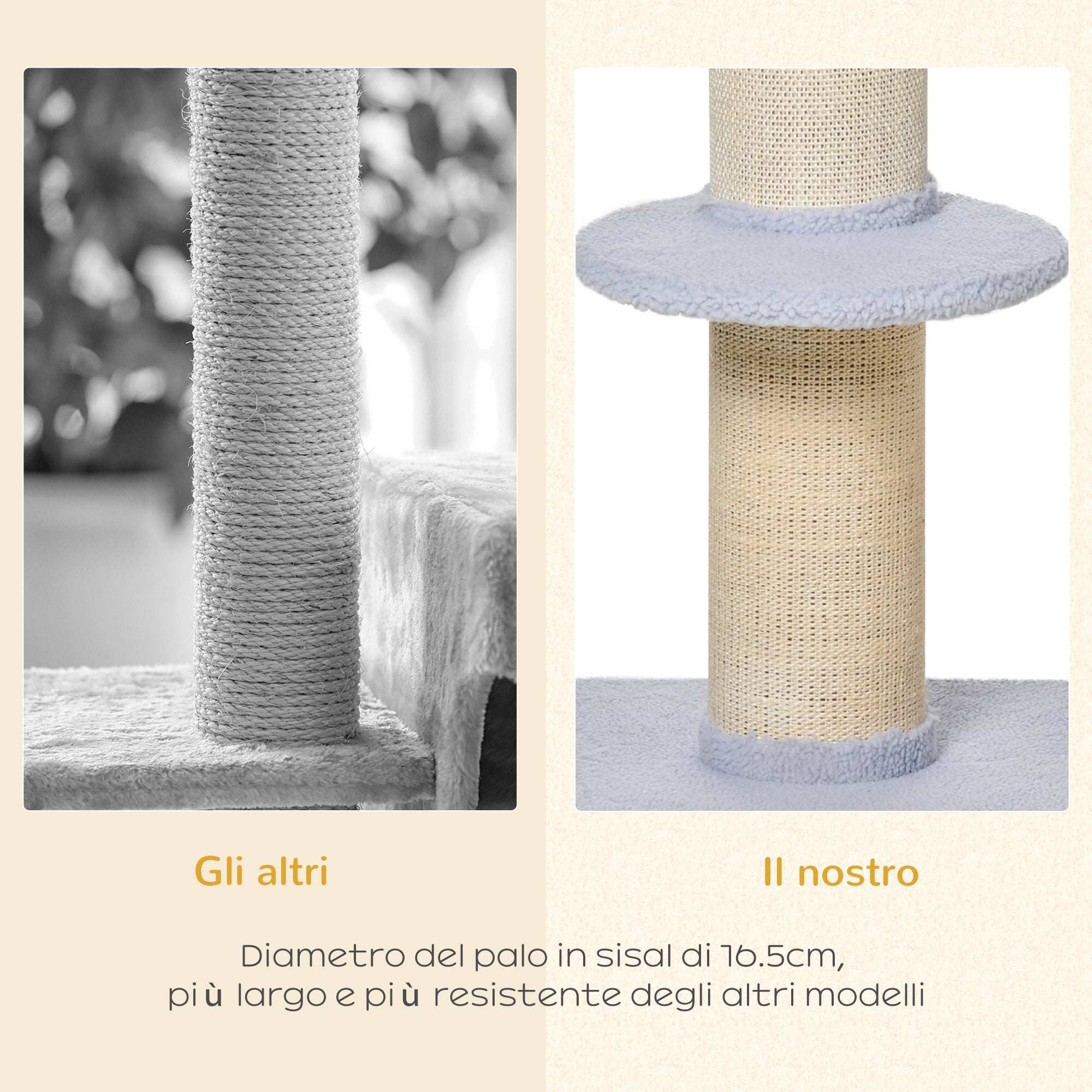 EasyComfort Tiragraffi per Gatti con Lettino, Rivestimento Peluche e Palo in Sisal, 45x45x91cm, Azzurro