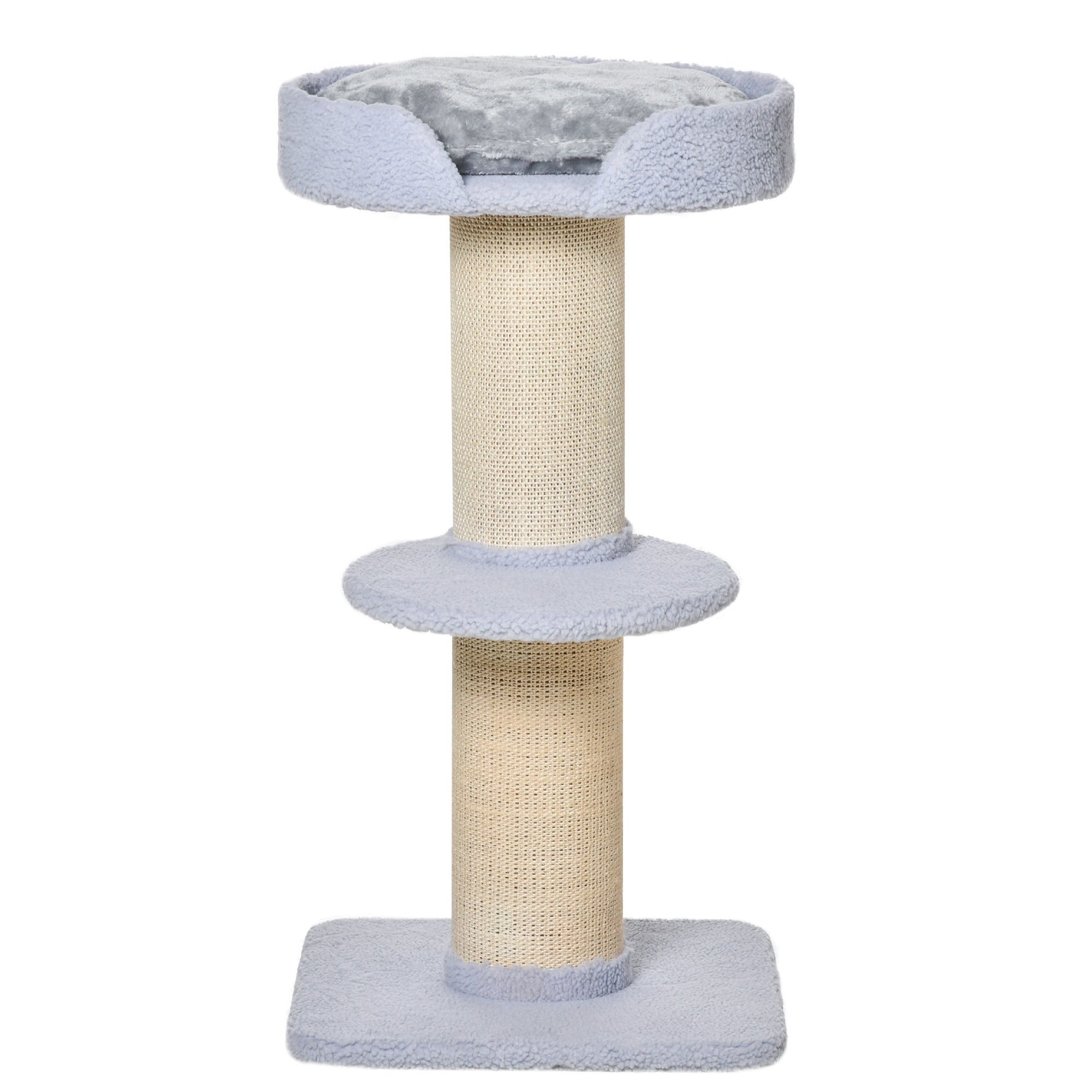 EasyComfort Tiragraffi per Gatti con Lettino, Rivestimento Peluche e Palo in Sisal, 45x45x91cm, Azzurro