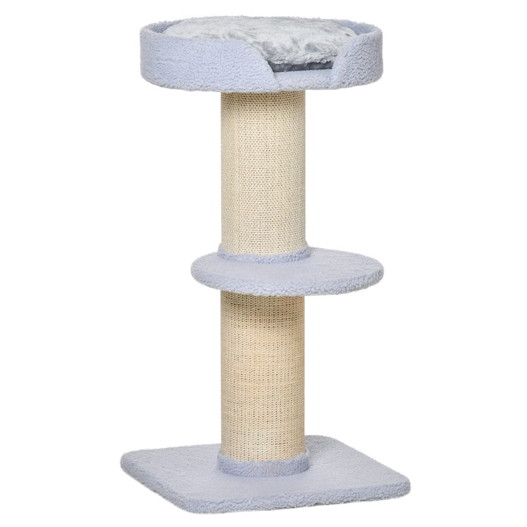 EasyComfort Tiragraffi per Gatti con Lettino, Rivestimento Peluche e Palo in Sisal, 45x45x91cm, Azzurro