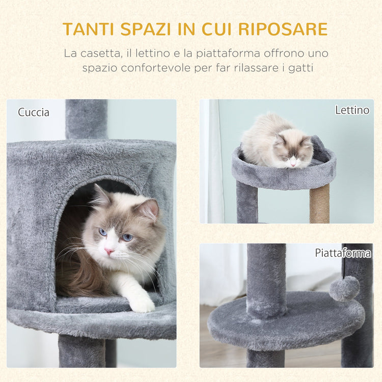 Tiragraffi con Cuccia per Gatti in Legno Sisal 48x48x104 cm  Grigio