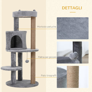 Tiragraffi con Cuccia per Gatti in Legno Sisal 48x48x104 cm  Grigio