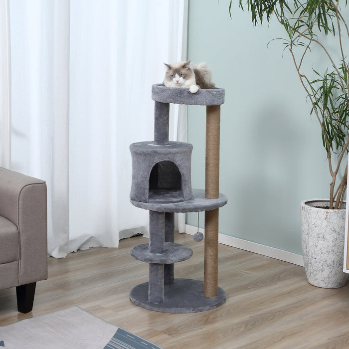 Easycomfort Albero Tiragraffi per 1-2 Gatti di 4.5kg, Palestra Castello per Gatti con 3 Livelli, Cuccia, Lettino e Palo in Corda Sisal, Grigio 48x48x104cm