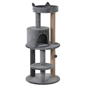 Easycomfort Albero Tiragraffi per 1-2 Gatti di 4.5kg, Palestra Castello per Gatti con 3 Livelli, Cuccia, Lettino e Palo in Corda Sisal, Grigio 48x48x104cm