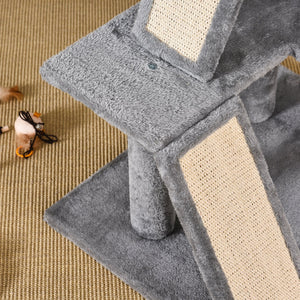 Tiragraffi con Cuccia e Cestino sospeso per Gatti 60x49x130 cm in Peluche Sisal  Grigio