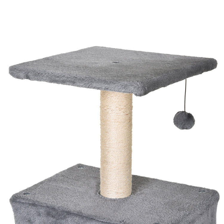 Tiragraffi con Cuccia e Cestino sospeso per Gatti 60x49x130 cm in Peluche Sisal  Grigio