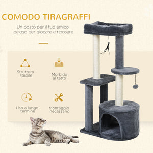 Tiragraffi con Cuccia per Gatti 2 Ripiani 48x35x100 cm in Legno Sisal  Bianco e Grigio