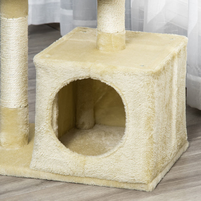 EasyComfort Tiragraffi per Gatti con Cuccia Pallina e Pali in Corda Sisal Beige 50 x 30 x 80cm