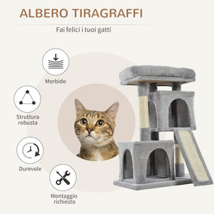 EasyComfort Albero Tiragraffi per Gatti con Pali in Sisal, Lettino e 2 Casette, 59x39x83cm, Grigio