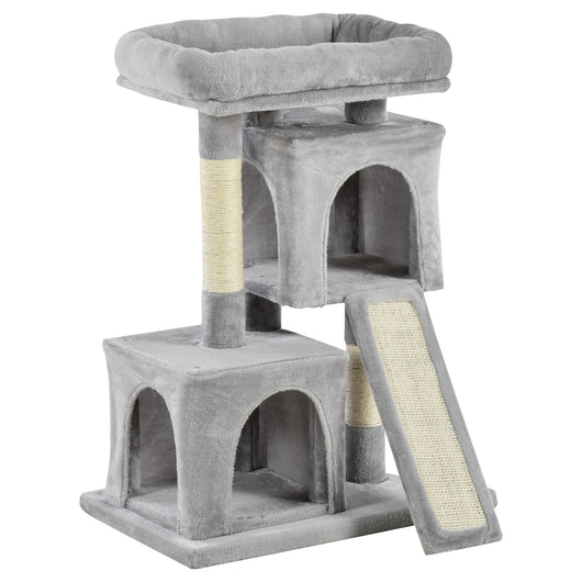 EasyComfort Albero Tiragraffi per Gatti con Pali in Sisal, Lettino e 2 Casette, 59x39x83cm, Grigio