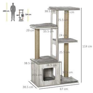 Albero Tiragraffi per Gatti 67x38,5x114 cm con Corda di Juta  Grigio