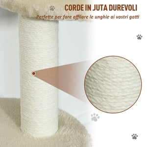 Easycomfort Albero Tiragraffi per Gatti Multi-livello, 2 Piattaforme, 1 Casetta e Corde in Juta, 61x41x96 cm, Beige