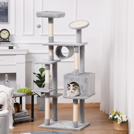 Easycomfort Albero Tiragraffi a Colonna da 165cm con Graffiatoio e Trespoli per Gattini e Gatti Adulti di Max. 4.5kg, Grigio, 60x50x165cm