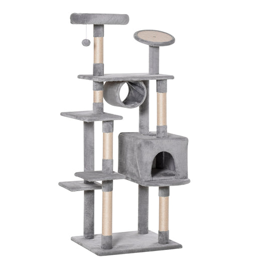 Easycomfort Albero Tiragraffi a Colonna da 165cm con Graffiatoio e Trespoli per Gattini e Gatti Adulti di Max. 4.5kg, Grigio, 60x50x165cm