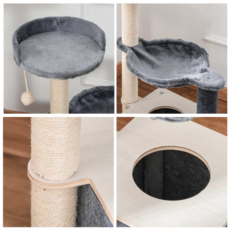 Easycomfort Albero Tiragraffi Multilivello per Gatti Adulti, Palestra per Gatti con Casetta, Amaca, Cuccia e Corde in Sisal, 48x34x95cm, Grigio