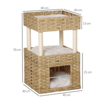 EasyComfort Casetta per Gatti a 3 Livelli in Rattan PE con Cuscini Lavabili in Peluche, 40x40x70cm