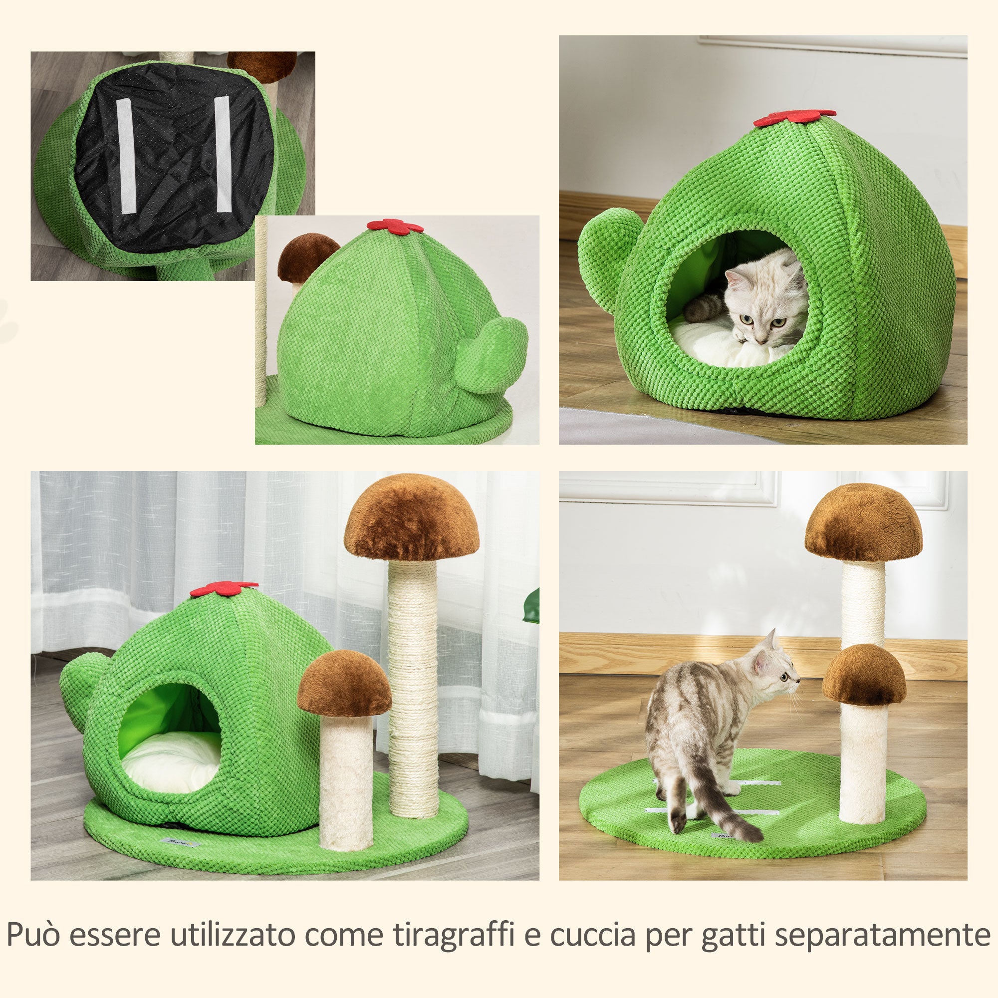 EasyComfort Cuccia Tiragraffi a Forma di Cactus per Gatti Fino 4.5kg, 54x54x52cm - Multicolore