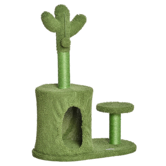 Albero Tiragraffi per Gatti 60x35x78 cm a Forma di Cactus con Palline e Cuccia Verde