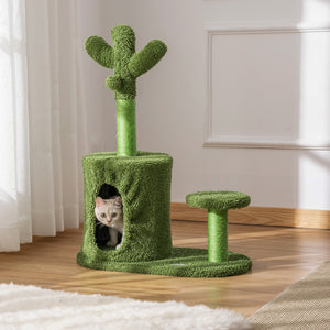 Albero Tiragraffi per Gatti 60x35x78 cm a Forma di Cactus con Palline e Cuccia Verde